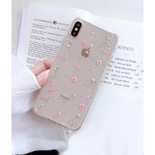 WOTP Real Flower Cases For iPhone XS Max XR 6 6S 7 8 Plus XS X Dried Floral Transparent Soft TPU Phone Back Cover Cases Gifts