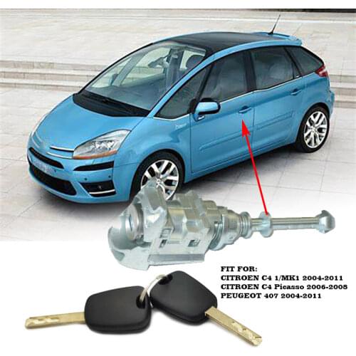 Front Left Door Lock Cylinder Barrel with 2 keys for Peugeot 407 Citroen C4 2004-2011 Picasso 2006-2008