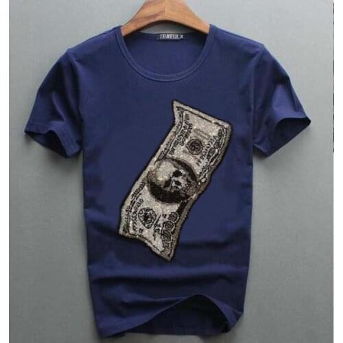 Men Casual Short Sleeve O-neck Fashion Tshirt Men Hot drill design Tees Top High Quality Brand Tshirt