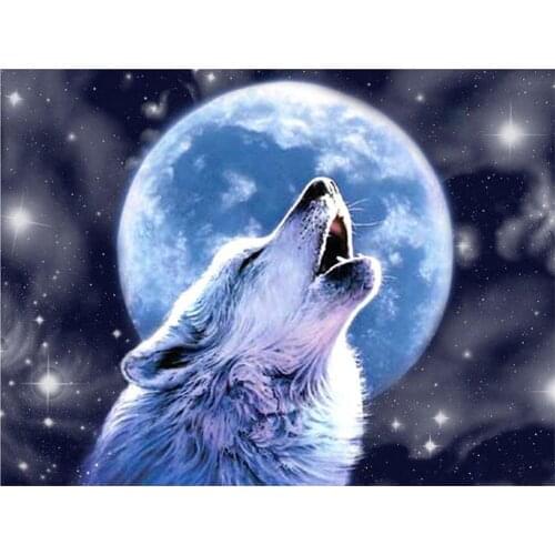 Moon And Wolf Printed Canvas 11CT Cross Stitch DIY Embroidery Full Kit DMC Threads Sewing Handicraft Knitting Promotions