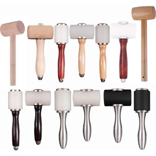 LMDZ 16 Styles Leather Craft Carving Hammer Wooden Handle Nylon Mallet Punching Cutting Tools For Stamping Sew Leather Cowhide