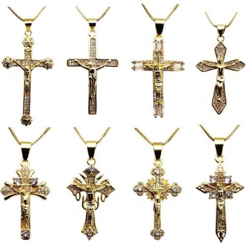 Contracted micro Zircon Jesus cross Pendant necklace chain pendant crucifix Pendant necklace copper chain jewelry necklace