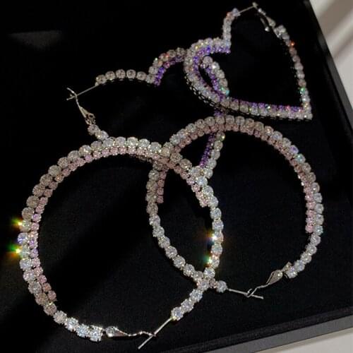 Fashion Big Heart Crystal Hoop Earrings for Women Bijoux Geometric Rhinestones Earrings Statement Jewelry Gifts