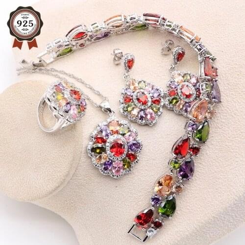 2021 High Quality Silver 925 Multi Cubic Zirconia Jewelry Sets For Women Necklace Ring Pendant Bracelets Gift Box