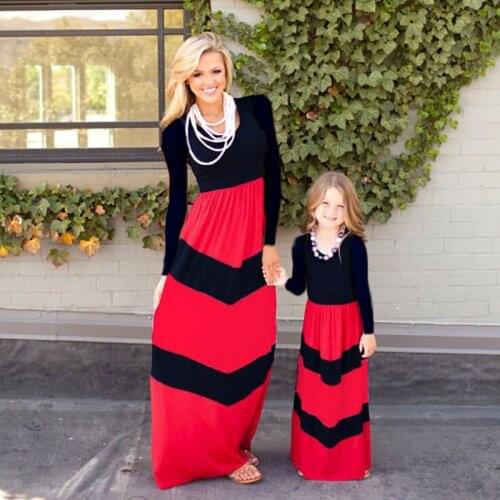 Spring Autumn New Family Matching Outfits Solid Color Stitching Parent Child Skirt Mother Daughter Long Sleeved Dress Clothing