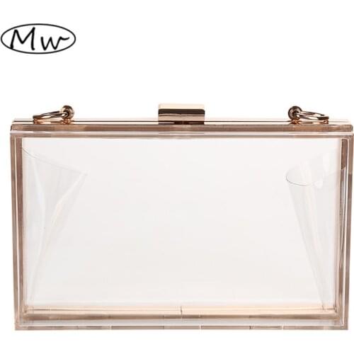 New Acrylic Transparent Box Clutch Bag PVC Hand Bag Women Party Banquet Evening Bag Mini Chain Shoulder Bag Purses Wallet
