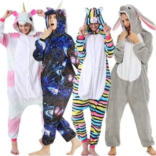 Adults Animal Unicorn Pajamas Winter Warm Sleepwear Kigurumi Licorne Panda Pyjamas Women Onesies Anime Costumes Jumpsuit