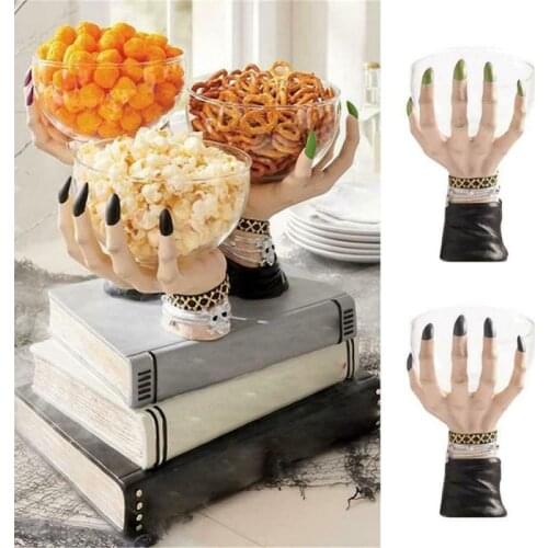 Witch Hands Snack Bowl Stand Resin Desktop Ornaments Halloween Palm Candles Holder Gothic Decor Indoor Crafts Gift Party Decor