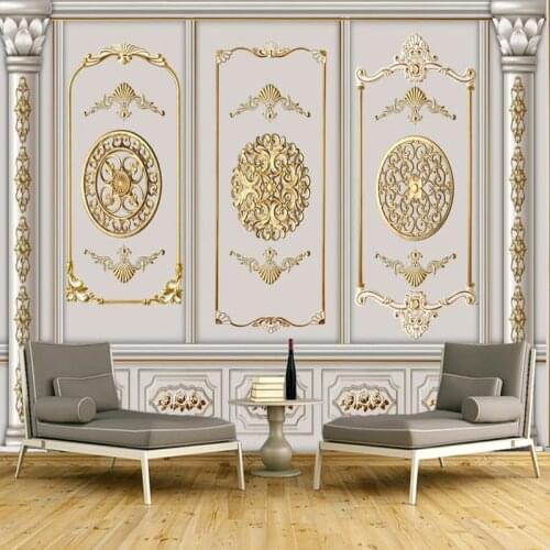 Custom Photo Wallpaper European Style Golden Gypsum Pattern Mural Living Room TV Bedroom Backgroumd Wall Decor Papel De Parede