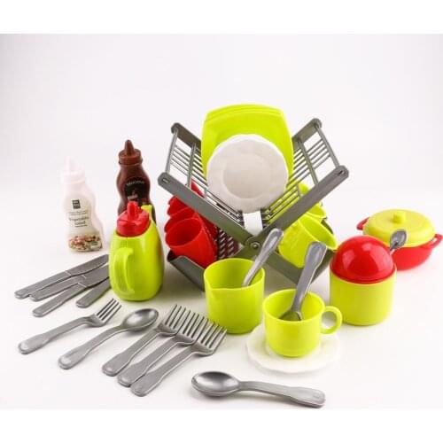 Durable Kids Children Pretend Play Dish Set (34 Pieces/ Set) with Drainer