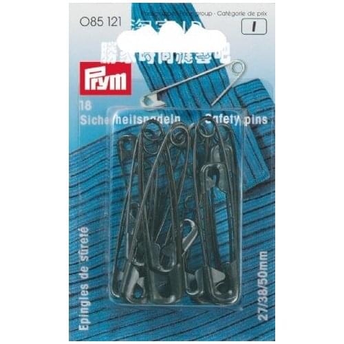 Prym 18 Safety Pins Black Assorted Rust-proof With Spiral 085121