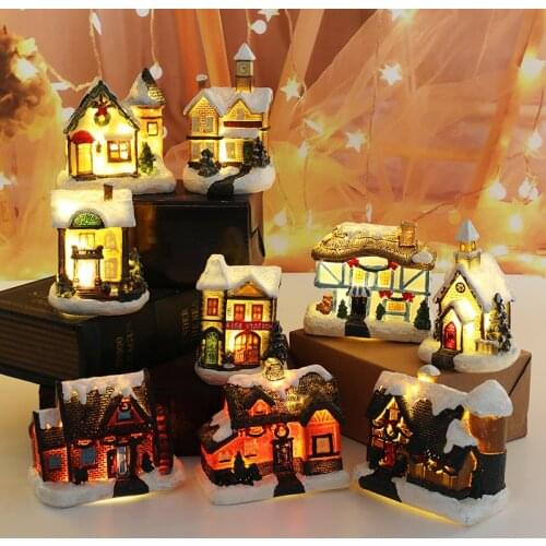 Night Light Christmas Led Resin Building Micro Landscape Ornaments Gifts for Children Wedding Holiday Decoration Bedroom Decor