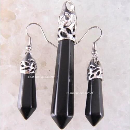 Hexagonal Column Beads Pendant Earrings Natural Stone Unakite Epidote Necklace Pendant Earrings Jewelry Set For Women Gift K1664