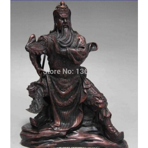 Xd 00293 10 Chinese Folk Red Copper Bronze Drafon Guan Gong Guan Yu Warrior Buddha Statue