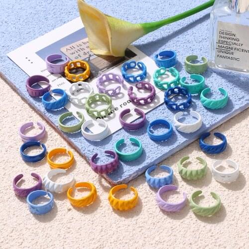 ZOVOLI New Trendy Hand-painted Candy Color Dripping Oil Geometric Rings for Women Multicolor Irregular Open Rings Party Jewelry