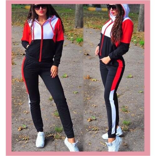2020 Fashion Womens Sportswear Striped Hooded Zipper Sweatshirt Pants Tracksuit Plus Size Club Outfits Matching Autumn Clothes