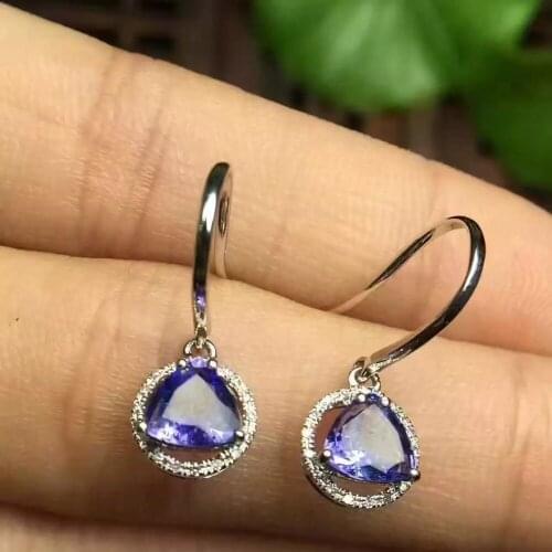 Natural blue tanzanite drop earrings 925 silver Natural gemstone earring women elegant fashion trendy drop earrings for party