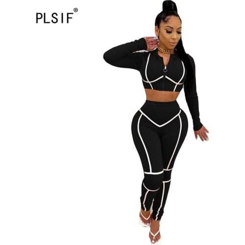 Women full sleeve tracksuit zipper tops and skinny long pant 2 pieces casual sporty women track suit outfits