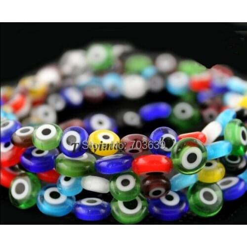 10mm Oblate Glass Beads Turkey Eye Beads Mixed Color For DIY 200pcs/lot Free Shipping