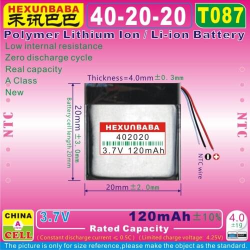 10pcs [T087] 3.7V 120mAh [402020] NTC,Polymer lithium ion / Li-ion battery for GPS,speaker,Bluetooth earphone,MP3,MP4