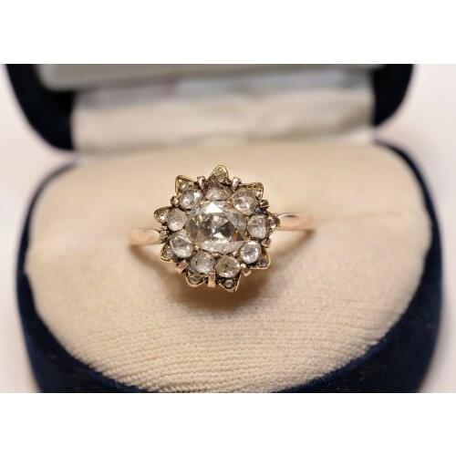 ANTIQUE ORIGINAL OTTOMAN 12K GOLD NATURAL ROSE CUT DIAMOND DECORATED PRETTY RING