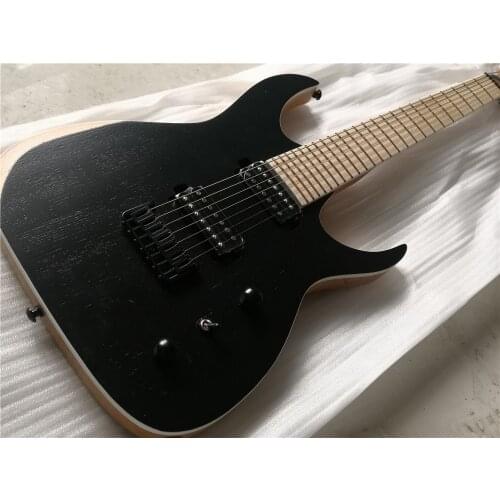 Free shipping 7 strings guitar,matte black mah guitar,ASH wood body,black locked button,HH pickups,fixed bridge,maple fingerboar