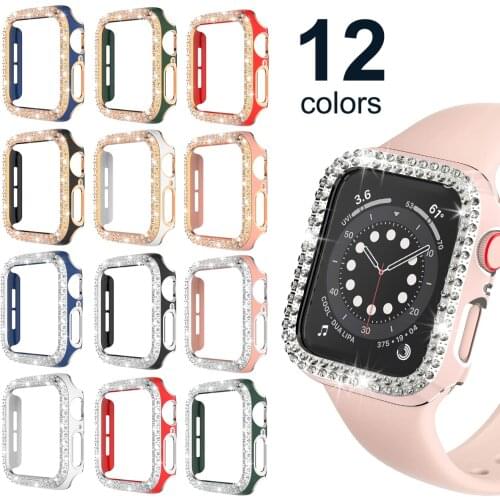 Bling Case for Apple Watch 44mm 40mm 42mm 38mm, Hard PC Double Row Crystal Diamond Plated Cover Shockproof Bumper Protective