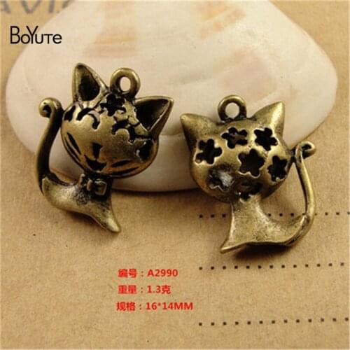 BoYuTe (20 Pieces /lot) 16*14MM Antique Bronze Plated Zinc Alloy Hollow Smile Cat Charms for Jewelry Making Diy Accessories