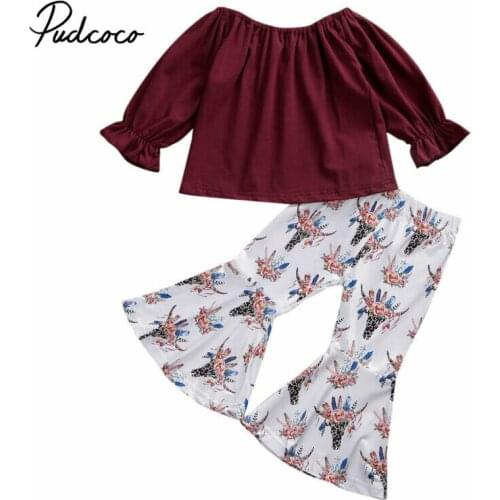 Pudcoco 1-6T Toddler Kids Baby Girls Clothes Sets Long Sleeve Tops Flare Pants Leggings Outfits Set Spring Autumn Clothing