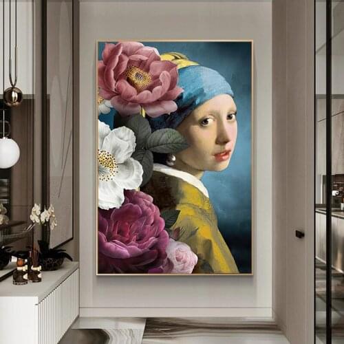 Girl With Pearl Earrings Canvas Painting Vintage Flowers Art Posters and Prints Wall Pictures Modern Living Room Home Decoration