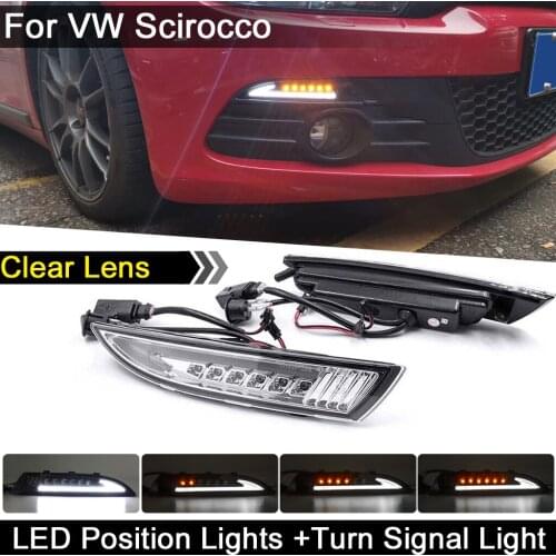For VW Scirocco 2008-2013 Clear Lens 2-in-1 Car Front Dynamic Amber Turn Signal Light And White LED Position Lights