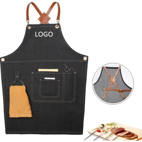 Denim apron, western restaurant, milk tea shop, bakers kitchen baking apron can be customized logo