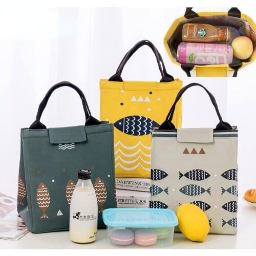 Functional Pattern Cooler Lunch Box Portable Insulated Polyester Lunch Bag Thermal Food Picnic Lunch Bags For Women Kids
