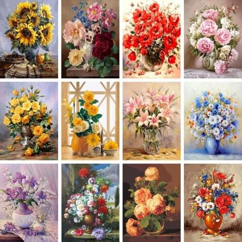 Gatyztory Frame DIY Painting By Numbers Flower Handpainted Oil Painting Acrylic Paints Canvas Drawing Artwork Unique Gift Home D