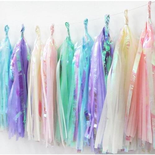 5pcs/bag 14inch Tissue Paper Tassel Garland Rainbow Unicorn Mermaid Birthday Party DIY Decoration Baby Shower Wedding Favors