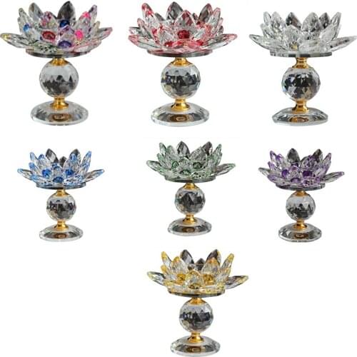 Hot XD-Glass Block Lotus Flower Metal Candle Holders Feng Shui Home Decor Big Tealight Candle Stand Holder Candlesticks