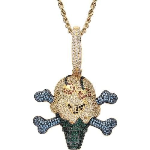 Exquisite Rapper Necklace Ice Cream Pendant Necklace for Men Women Gold Color AAA Cubic Zirconia Iced Out Men Jewelry