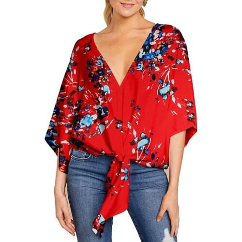 Summer Elegant Office Blouse Women Clothes V-neck 3/4 Sleeve Floral Print Streetwear Shirts Womens And Blouses Plus Size Tops