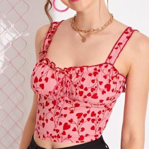 Heart Printed Sexy Sleeveless Womens Tank Tops Spaghetti Strap Backless Tank Women 2021 Summer Casual Fashion Kawaii Lady Vests