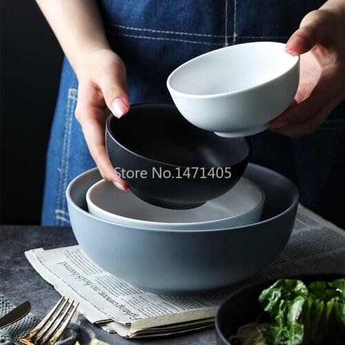 Rice Bowl Home Eating Large Soup Bowl Noodle Bowl Ceramic Simple 6 Inch Creative Nordic Tableware Personality Heat-resistant