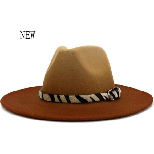 Fashion Winter Belt Felt Hat Ladies Wide-Brimmed Wool Jazz Fedora Hat Panama Tricorne Popular Gambler Hat Discoloration 56-58CM