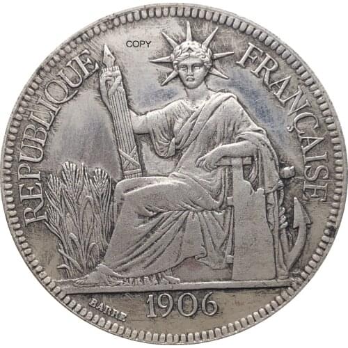 French Indochina 1906 A 1 Piastre Commerce Coin REPUBLIQUE FRANCAISE Cupronickel Silver Plated Copy Coins