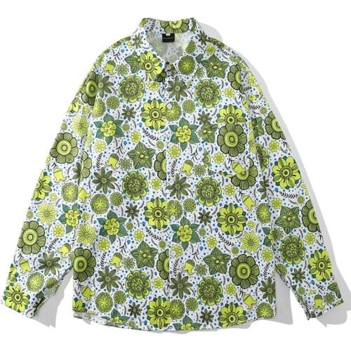 Mens Bohemia Print Hawaii Shirts Female Harajuku Button Shirts Streetwear Autumn Long Sleeve Oversize Blouse camisa masculina