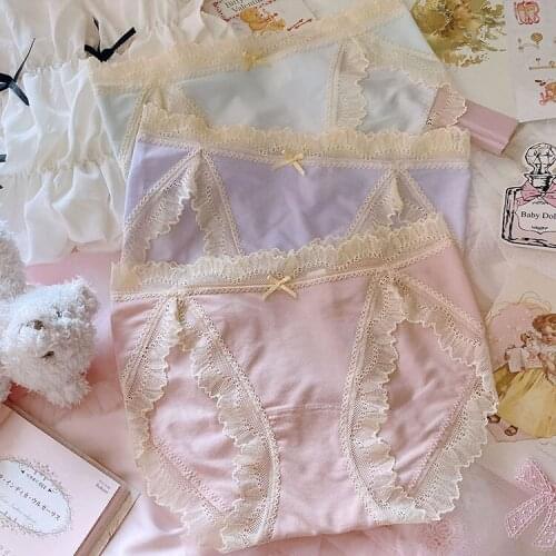 Japanese-Style Soft Girl Soft Comfortable Lightweight Modal Cotton Mid-Waist Lace Cute Underwear Girl