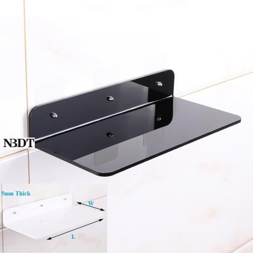 Wall Mounted White Black Acrylic Floating Shelf Bath Living Room Kitchen L Shape Storage Rack Organizer Stick Nail Free