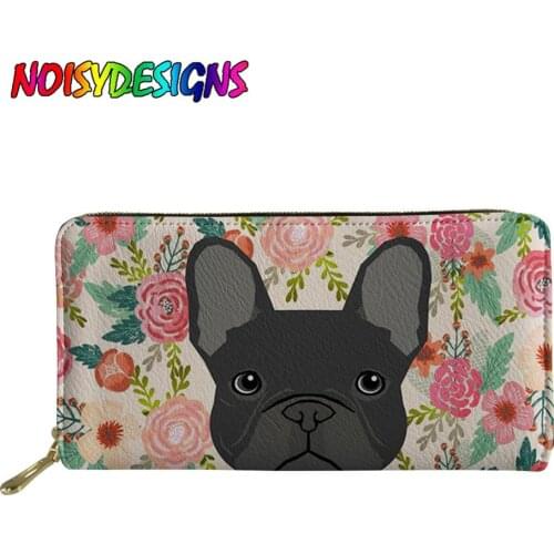 NOISYDESIGNS Women Wallets Leather Purse French Bulldog Florals Printed Card Bags For Women 2020 Female Money Zipper Wallet PU