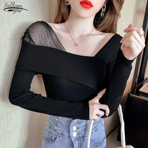 Autumn New 2021 Long Sleeve Shirt Short T-shirt Square Collar Bottoming Shirt Cotton Slim Clothes Office Lady Blusas Mujer 15807