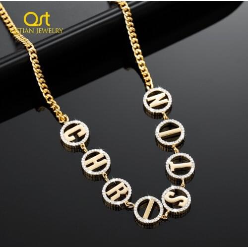 Crystal Name Necklace For Women Gold Stainless Steel Jewelry Personalized Pendant Custom Nameplate Necklace Iced Name Choker