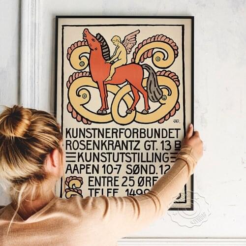German Vintage Exhibition Poster, Retro Nordic Style Angel Horse Prints Poster, Home Decor Classic Art Prints Wall Picture Gift