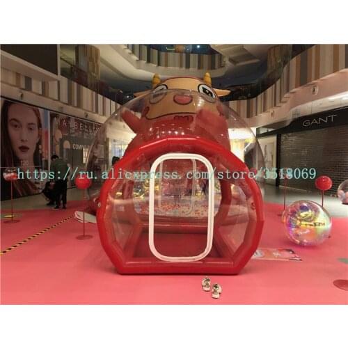 Sell 5 meters diameter with corridor, red and transparent inflatable bubble house, for night accommodation to watch the stars